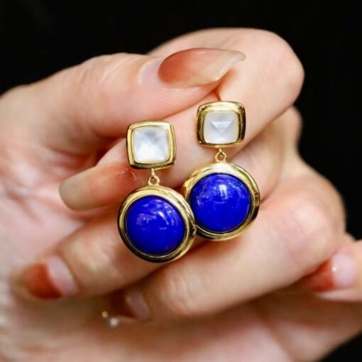 Natural Lapis Lazuli Drop Earring silver|Minimalist bezel lapis lazuli earringUnique lapis lazuli drop womenVintage Lapis Lazuli earrings - Image 2
