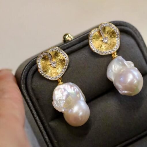 Natural Baroque Pearl Drop Earrings silver|Statement Modern Pearl Drop Gold|Vintage Handmade Pearl Earring Women|Unique June Birthstone Gift - Image 2