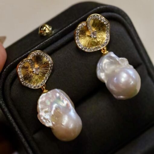 Natural Baroque Pearl Drop Earrings silver|Statement Modern Pearl Drop Gold|Vintage Handmade Pearl Earring Women|Unique June Birthstone Gift - Image 3