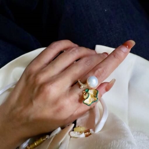 Natural Pearl Ring Silver|Unique bypass Pearl ring women|Art Deco Pearl ring|June Birthstone Pearl ring|Round Real Pearl ring10mm pearl