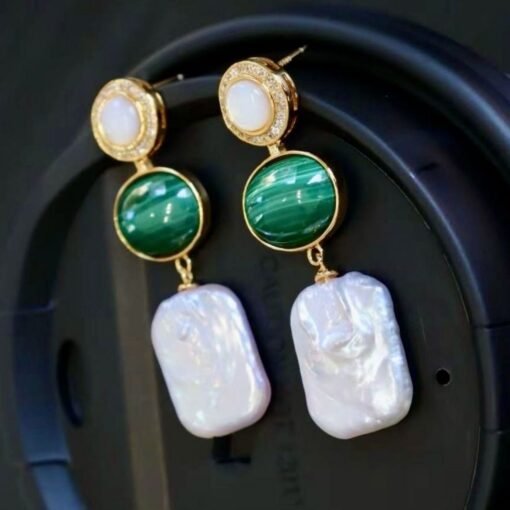 Natural Malachite Studs Earrings With Pearl|Malachite Jewelry|Dainty Green Studs Earrings|Real Pearl Earrings|Perfect Anniversary Gift - Image 7