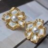 Natural Pearl stud Earrings Silver|Pedal pearl stud earring|handmade Pearl stud Earrings|Statement art deco Pearl Earrings|floral pearl stud