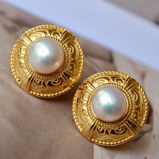 Vintage freshwater pearl stud earrings sterling silver|Real Pearl Studs Earrings|Antique Pearl Earrings|Charm Hand Carved Gemstone Earrings - Image 2