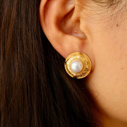 Vintage freshwater pearl stud earrings sterling silver|Real Pearl Studs Earrings|Antique Pearl Earrings|Charm Hand Carved Gemstone Earrings - Image 5