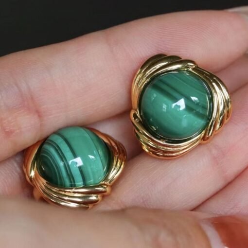 Natural Malachite Studs Earrings silver|Statement Malachite Jewelry|Charm Vintage green Earring|Antique Malachite Earringbridesmaids gift - Image 5