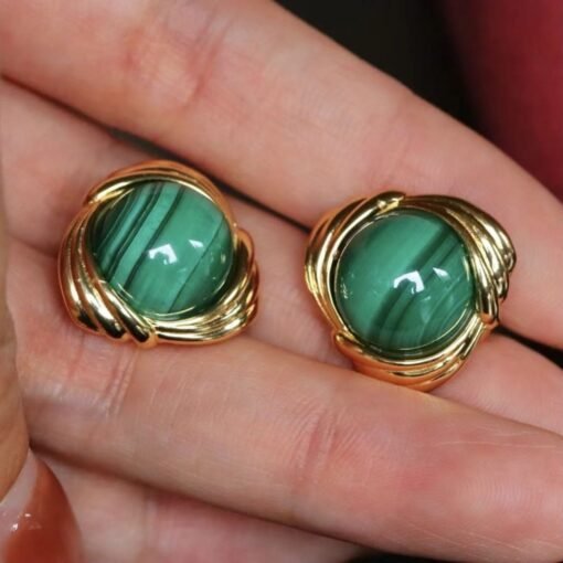 Natural Malachite Studs Earrings silver|Statement Malachite Jewelry|Charm Vintage green Earring|Antique Malachite Earringbridesmaids gift - Image 7