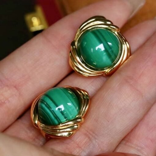 Natural Malachite Studs Earrings silver|Statement Malachite Jewelry|Charm Vintage green Earring|Antique Malachite Earringbridesmaids gift - Image 8