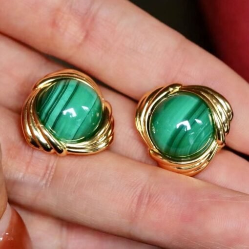 Natural Malachite Studs Earrings silver|Statement Malachite Jewelry|Charm Vintage green Earring|Antique Malachite Earringbridesmaids gift