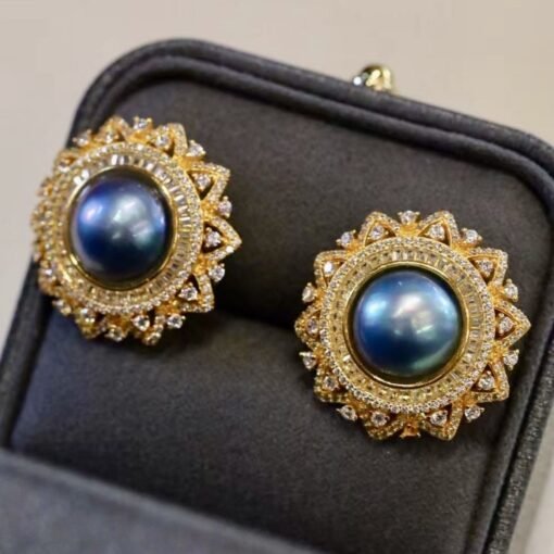 Natural Blue Mabe Pearl Studs Sliver|Vintage Mabe Pearl Studs|Unique mabe pearl earrings for herAntique Mabe Pearl stud gold plated silver - Image 4