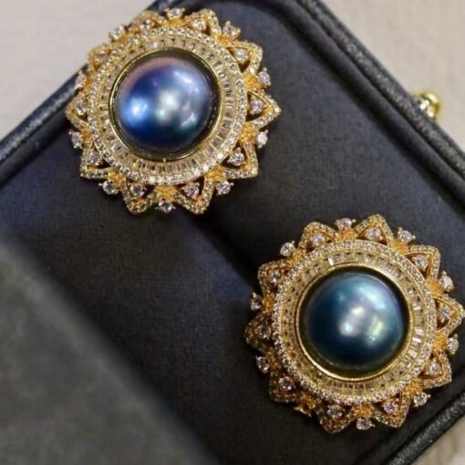 Natural Blue Mabe Pearl Studs Sliver|Vintage Mabe Pearl Studs|Unique mabe pearl earrings for herAntique Mabe Pearl stud gold plated silver - Image 8