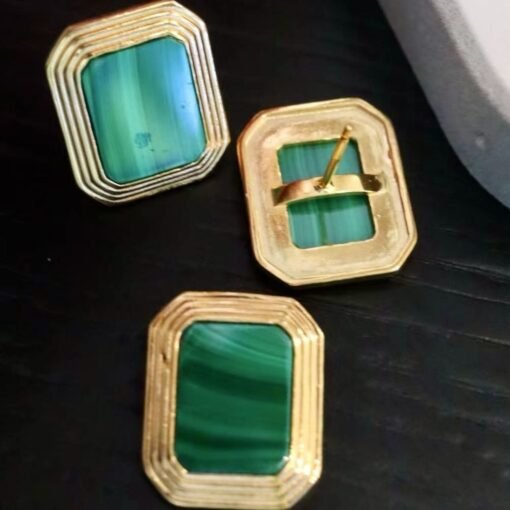 Natural Rectangle Malachite Studs Earrings sterling silver|Minimalist Malachite stud|Modern Malachite Studs Earrings|Green Gemstone Earrings - Image 3