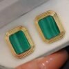 Natural Rectangle Malachite Studs Earrings sterling silver|Minimalist Malachite stud|Modern Malachite Studs Earrings|Green Gemstone Earrings