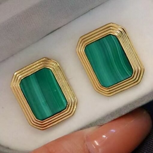 Natural Rectangle Malachite Studs Earrings sterling silver|Minimalist Malachite stud|Modern Malachite Studs Earrings|Green Gemstone Earrings