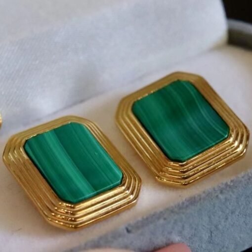 Natural Rectangle Malachite Studs Earrings sterling silver|Minimalist Malachite stud|Modern Malachite Studs Earrings|Green Gemstone Earrings - Image 7
