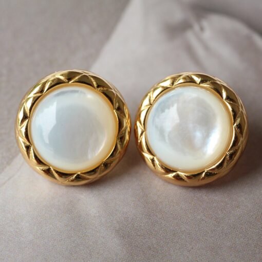 Unique Bezel Set Mother of pearl earringwedding jewelry stud silverArt deco white gemstone studHand Carved Earring for herBridal earring - Image 3