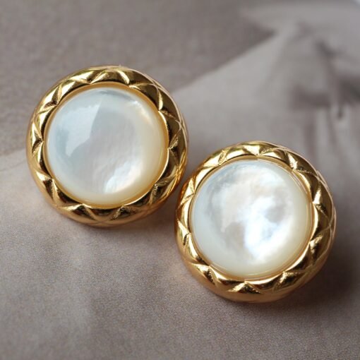 Unique Bezel Set Mother of pearl earringwedding jewelry stud silverArt deco white gemstone studHand Carved Earring for herBridal earring