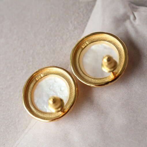Unique Bezel Set Mother of pearl earringwedding jewelry stud silverArt deco white gemstone studHand Carved Earring for herBridal earring - Image 7