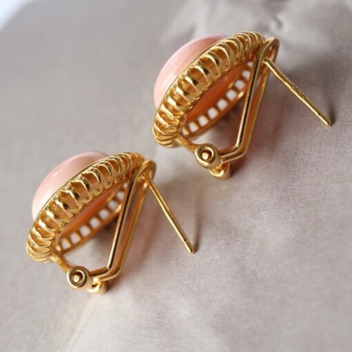 Pink Conch Pink Shell Earrings|Pink Sea Shell Stud Earrings|Untreated Pink Smooth Round Shell Earrings|Pink Queen Conch Shell Earrings - Image 5
