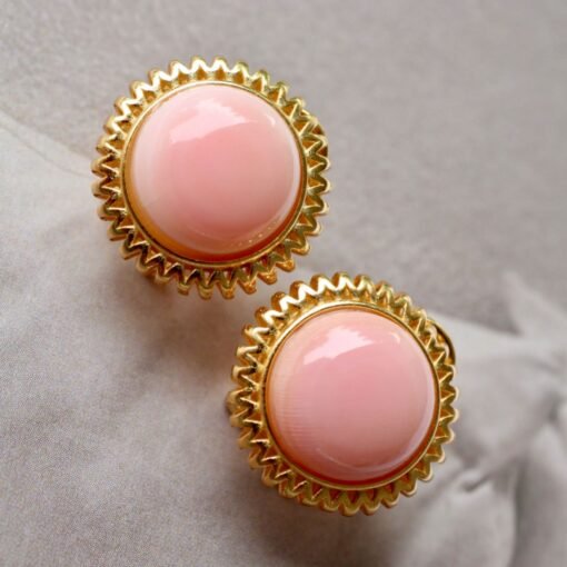 Pink Conch Pink Shell Earrings|Pink Sea Shell Stud Earrings|Untreated Pink Smooth Round Shell Earrings|Pink Queen Conch Shell Earrings - Image 2