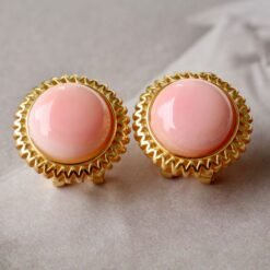 Pink Conch Pink Shell Earrings|Pink Sea Shell Stud Earrings|Untreated Pink Smooth Round Shell Earrings|Pink Queen Conch Shell Earrings