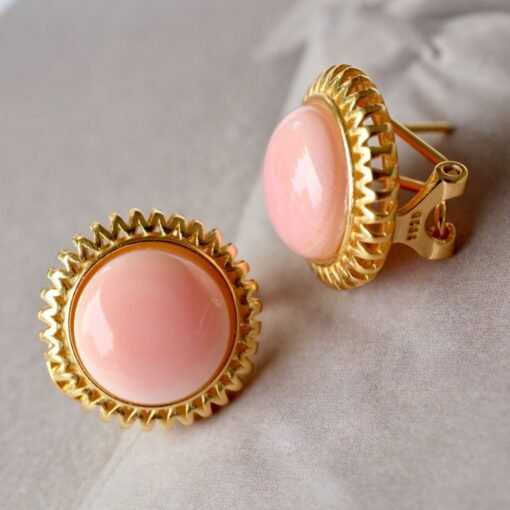 Pink Conch Pink Shell Earrings|Pink Sea Shell Stud Earrings|Untreated Pink Smooth Round Shell Earrings|Pink Queen Conch Shell Earrings - Image 7