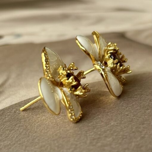 Natural Silver Petal Stud Earrings|Unique Flower Earrings|Handcrafted Carved Garnet Earrings|Statement unique Earrings|Perfect Birthday Gift - Image 8