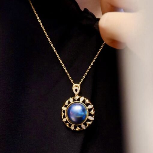 Natural Blue Mabe Pearl Necklace Silver|Statement Antique Pearl Pendant|Vintage Mabe Pearl Pendant|Art Deco PendantPerfect Mothers Day Gift - Image 4