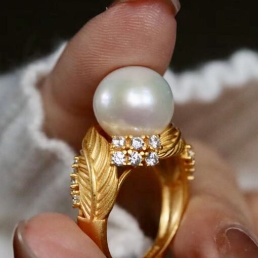 Natural Pearl Ring Silver|Antique Vintage Pearl ring gold|Dome Pearl ring|June Birthstone Pearl ring|10mm PearlUnique pearl ring women - Image 3