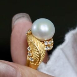 Natural Pearl Ring Silver|Antique Vintage Pearl ring gold|Dome Pearl ring|June Birthstone Pearl ring|10mm PearlUnique pearl ring women