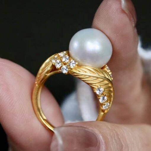 Natural Pearl Ring Silver|Antique Vintage Pearl ring gold|Dome Pearl ring|June Birthstone Pearl ring|10mm PearlUnique pearl ring women - Image 2