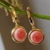 Natural Pink Queen Conch Shell drop earring gold plated silver|Statement Pink Gemstone Jewelry|Unique Earring For Her|Bezel set drop Earring