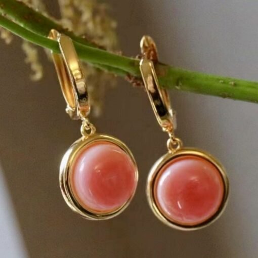 Natural Pink Queen Conch Shell drop earring gold plated silver|Statement Pink Gemstone Jewelry|Unique Earring For Her|Bezel set drop Earring