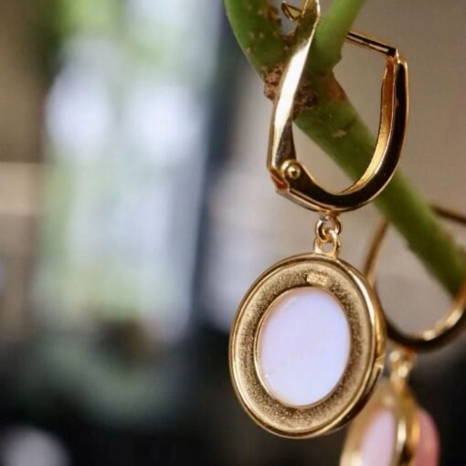 Natural Pink Queen Conch Shell drop earring gold plated silver|Statement Pink Gemstone Jewelry|Unique Earring For Her|Bezel set drop Earring - Image 5