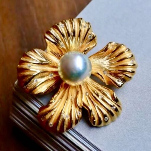 Unique silver brooch with pearl for women/Vintage petal brooch silver|Floral silver brooch|Art deco brooch antiqueHandmade Pearl pin women - Image 3