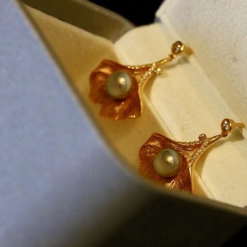 Natural Seawater Pearl Studs Earrings Gold Plated s925 Silver|Floral Pearl Stud|Petal Pearl Studs Earrings|6mm pearlUnique pearl stud women - Image 5
