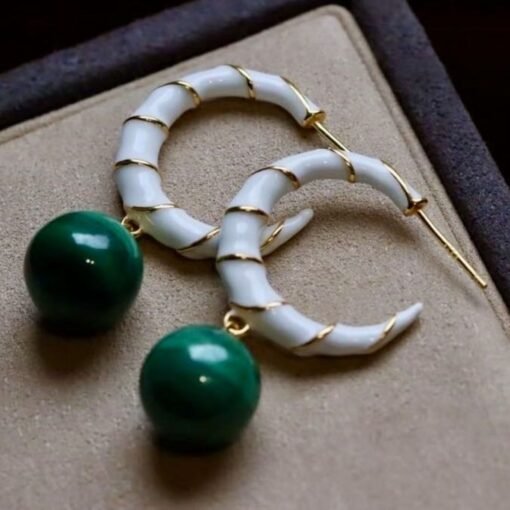 Natural Malachite Studs Earrings With Silver|Malachite Jewelry|Dainty Green Studs Earrings|Real Malachite Earrings|Perfect Anniversary Gift - Image 2
