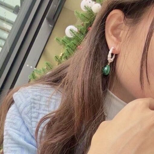 Natural Malachite Studs Earrings With Silver|Malachite Jewelry|Dainty Green Studs Earrings|Real Malachite Earrings|Perfect Anniversary Gift - Image 6