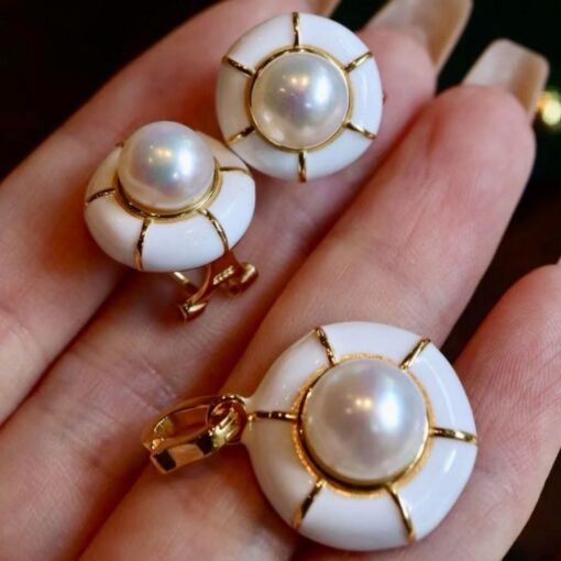Unique Real Pearl Drop Earrings Set|Vintage Pearl Pendant Set|Art Deco Pearl Earrings|Charm Hand Carved Gemstone Earring|June birthstone set - Image 4