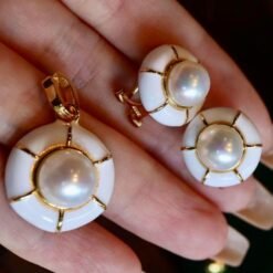 Unique Real Pearl Drop Earrings Set|Vintage Pearl Pendant Set|Art Deco Pearl Earrings|Charm Hand Carved Gemstone Earring|June birthstone set