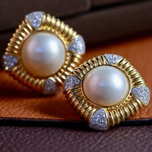 Natural Mabe Pearl Earrings s925 Silver|Vintage Mabe Pearl Earring|Statement Pearl Earrings|Antique Mabe Pearl stud|Perfect Anniversary Gift - Image 2