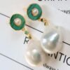 Unique Malachite Drop Earrings With Pearl|Real Pearl Studs Earrings|Dainty Malachite Earrings|Green Jewelry|Hand Carved Gemstone Earrings