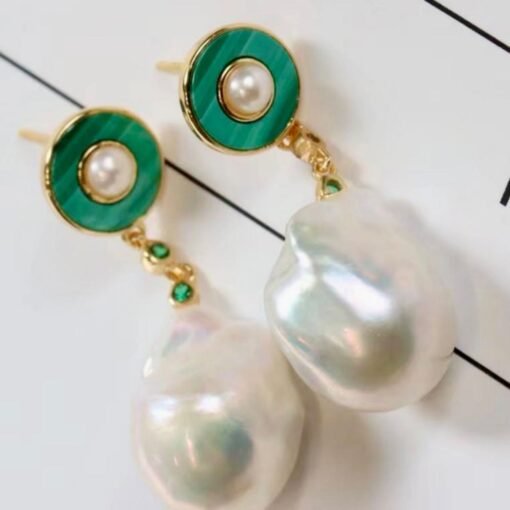 Unique Malachite Drop Earrings With Pearl|Real Pearl Studs Earrings|Dainty Malachite Earrings|Green Jewelry|Hand Carved Gemstone Earrings - Image 8