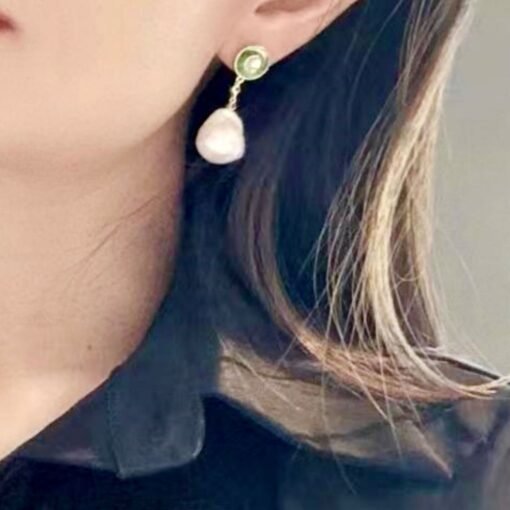 Unique Malachite Drop Earrings With Pearl|Real Pearl Studs Earrings|Dainty Malachite Earrings|Green Jewelry|Hand Carved Gemstone Earrings - Image 6