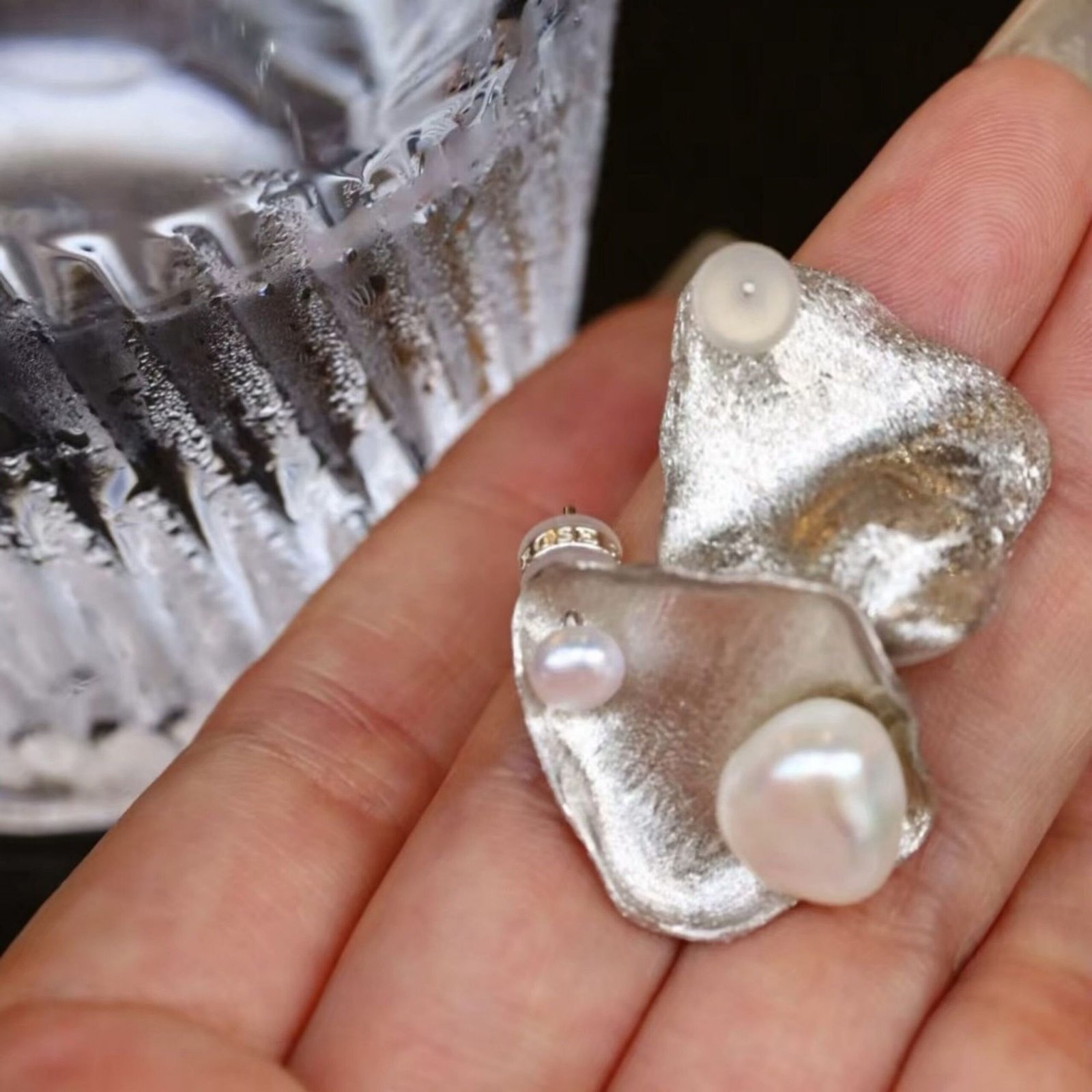 Unique Pearl Studs Earrings s925 Silver|Natural Pearl Earrings|Art deco Pearl Stud Women|Triangle Pearl Earrings|Handmade Pearl Stud Earring - Image 8