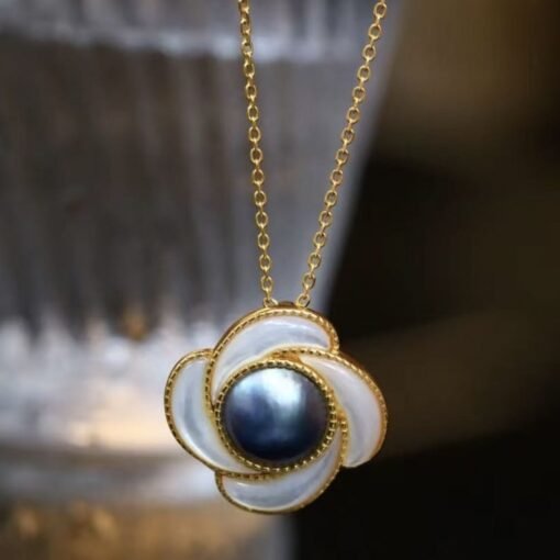 Natural Mabe Pearl Pendant Necklace Sterling Silver|Statement Modern Mabe Pearl Pendant|Unique blue mabe Pearl Pendant|Pearl Pendant Women - Image 3