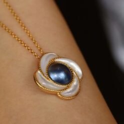 Natural Mabe Pearl Pendant Necklace Sterling Silver|Statement Modern Mabe Pearl Pendant|Unique blue mabe Pearl Pendant|Pearl Pendant Women