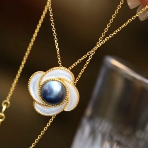 Natural Mabe Pearl Pendant Necklace Sterling Silver|Statement Modern Mabe Pearl Pendant|Unique blue mabe Pearl Pendant|Pearl Pendant Women - Image 2