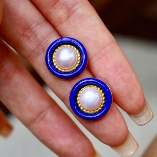 Natural Pearl With Lapis Lazuli Studs Earring|Unique lapis lazuli studs WomenVintage Pearl studs SilverHandmade Art Deco Lapis Lazuli stud