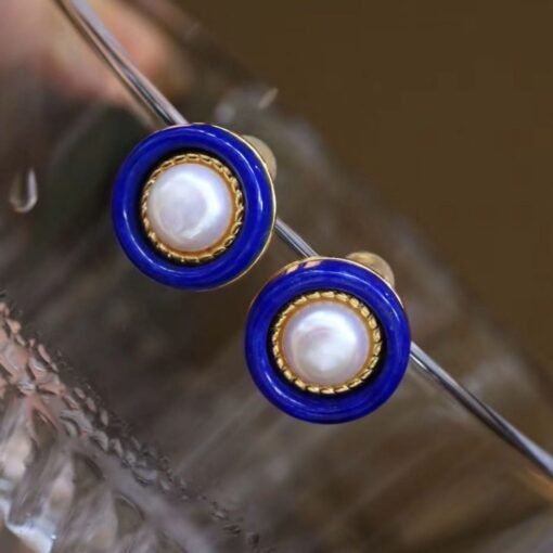 Natural Pearl With Lapis Lazuli Studs Earring|Unique lapis lazuli studs WomenVintage Pearl studs SilverHandmade Art Deco Lapis Lazuli stud - Image 8
