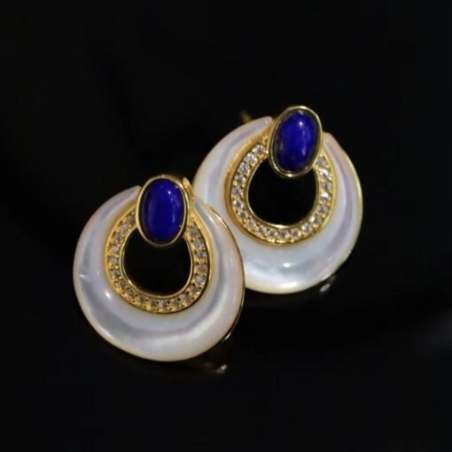 Genuine Lapis Lazuli Stud Earring silver|Donut lapis lazuli DangleRing Lapis Lazuli EarringUnique blue gemstone StudVintage Drop Earring